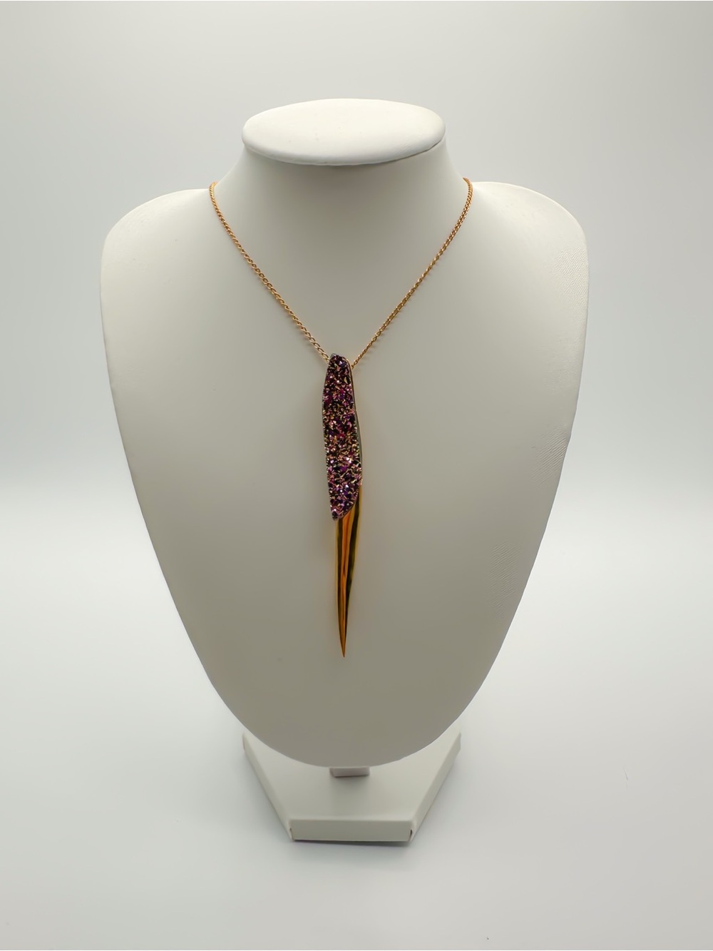 Gold-Tone Spike Pendant Necklace with Iridescent Druzy style Accents